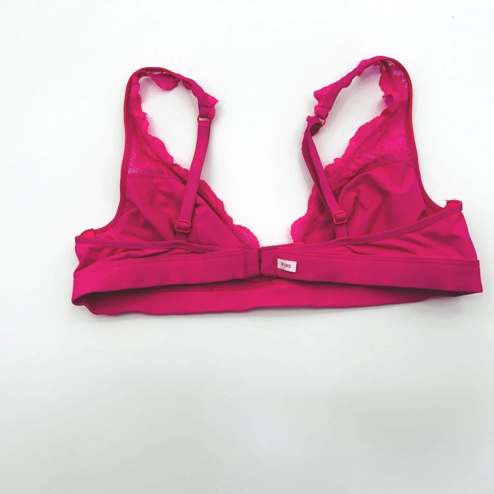Victoria's Secret PINK Hot Pink Lace Bralette Y2K Coquette Triangle Wireless Bra